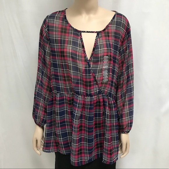 soul cake Tops - FINAL SALE Plaid SHEER Blouse Shirt Navy Pink soul cake Tops - FINAL SALE Plaid SHEER Blouse Shirt Navy Pink